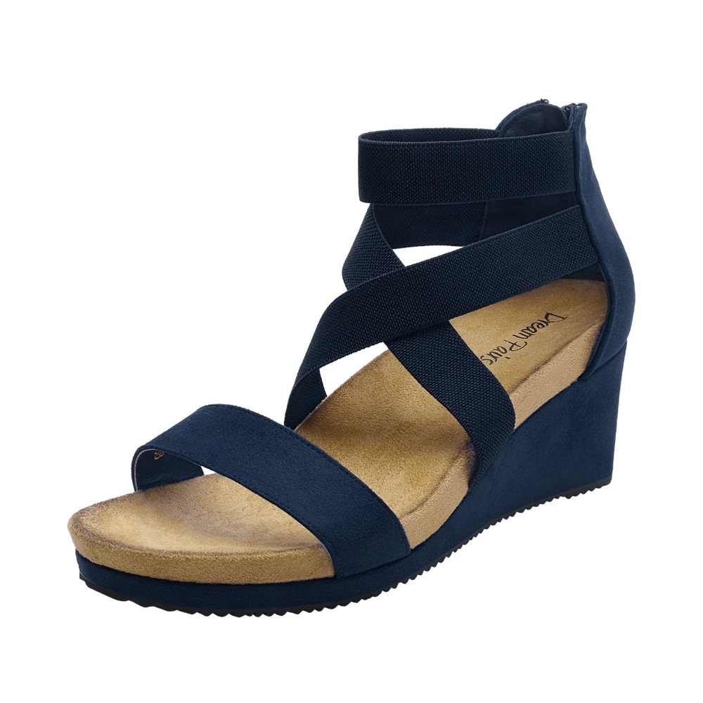 Women’s Navy Wedge Sandal with Crisscross Straps
